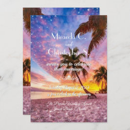 Elegant Sunset Beach and Stars Summer Wedding Kaart