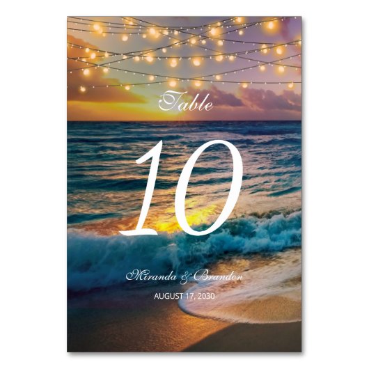 Elegant Sunset Beach Lights Summer Wedding Kaart (Voorkant)