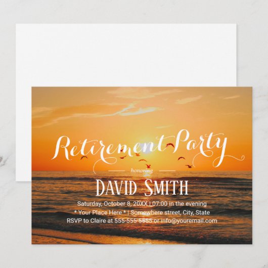 Elegant Sunset Beach Retirement Party Kaart (Voorkant / Achterkant)