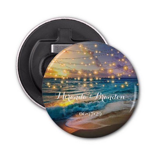 Elegant Sunset Beach String Lights Summer Wedding Button Flesopener (Voorkant)