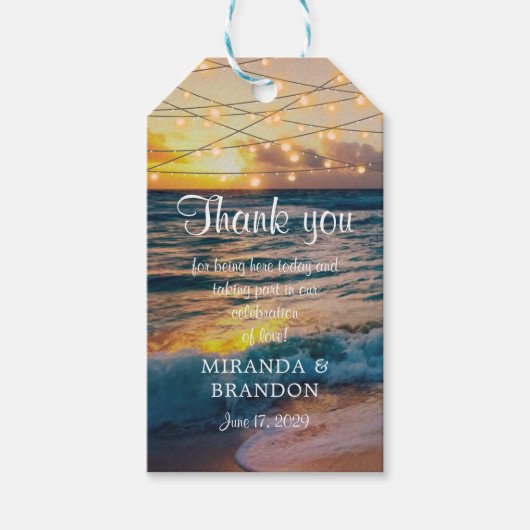 Elegant Sunset Beach String Lights Summer Wedding Cadeaulabel (Voorkant)