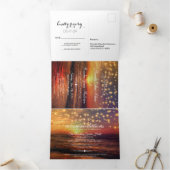 Elegant Sunset Beach String Lights Summer Wedding Drieluik Uitnodiging (Binnen)