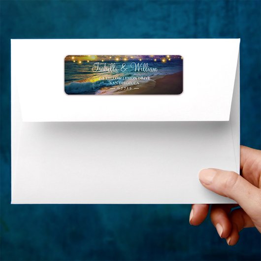 Elegant Sunset Beach String Lights Summer Wedding Etiket