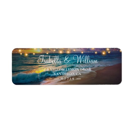 Elegant Sunset Beach String Lights Summer Wedding Etiket (Voorkant)