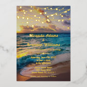Elegant Sunset Beach String Lights Summer Wedding Folie Uitnodiging (Voorkant)