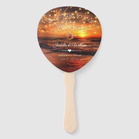 Elegant Sunset Beach String Lights Summer Wedding Handwaaier (Voorkant)