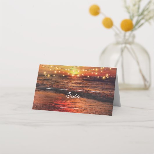 Elegant Sunset Beach String Lights Summer Wedding Plaatskaartje (Voorkant)