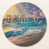 Elegant Sunset Beach String Lights Summer Wedding Ronde Kartonnen Onderzetter (Voorkant)