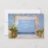 Elegant Sunset Beach String Lights Summer Wedding RSVP Kaartje (Voorkant)