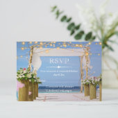 Elegant Sunset Beach String Lights Summer Wedding RSVP Kaartje (Staand voorkant)