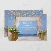 Elegant Sunset Beach String Lights Summer Wedding RSVP Kaartje (Voorkant / Achterkant)