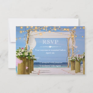 Elegant Sunset Beach String Lights Summer Wedding RSVP Kaartje