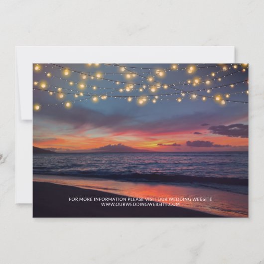 Elegant Sunset Beach String Lights Summer Wedding Save The Date (Achterkant)