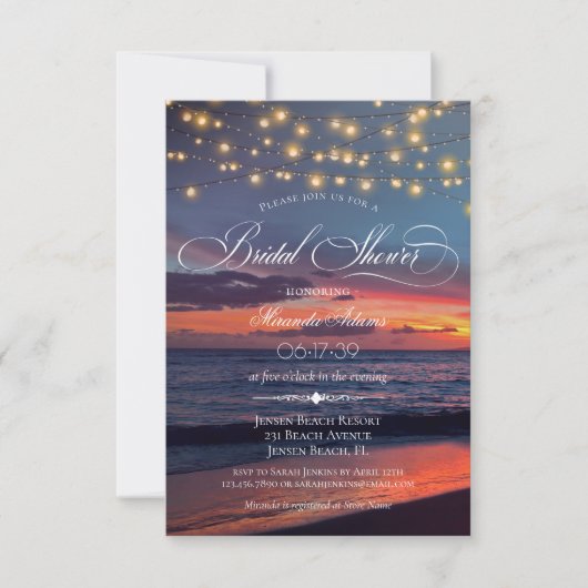 Elegant Sunset Beach String Lights Vrijgezellenfee Kaart (Voorkant)