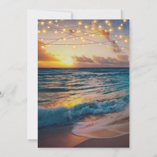 Elegant Sunset Beach String Lights Vrijgezellenfee Kaart (Achterkant)