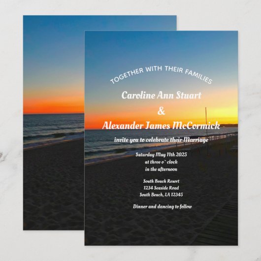 Elegant Sunset Beach Summer Nautical Wedding Kaart (Voorkant / Achterkant)