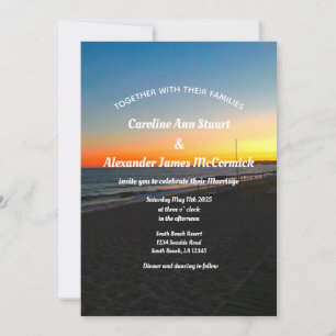 Elegant Sunset Beach Summer Nautical Wedding Kaart