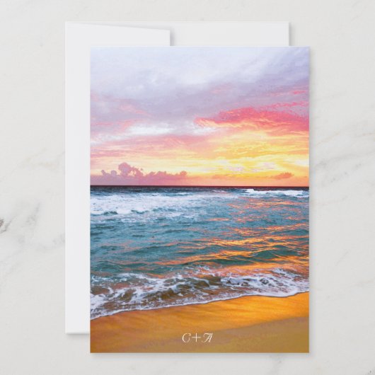 Elegant Sunset Beach Summer Nautical Wedding Kaart (Achterkant)