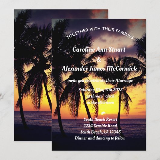 Elegant Sunset Beach Summer Tropical Wedding Kaart (Voorkant / Achterkant)