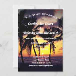Elegant Sunset Beach Summer Tropical Wedding Kaart