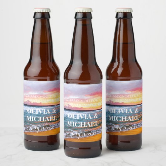 Elegant Sunset Beach Tropische Zomer Elegant Bier Etiket (Flessen)