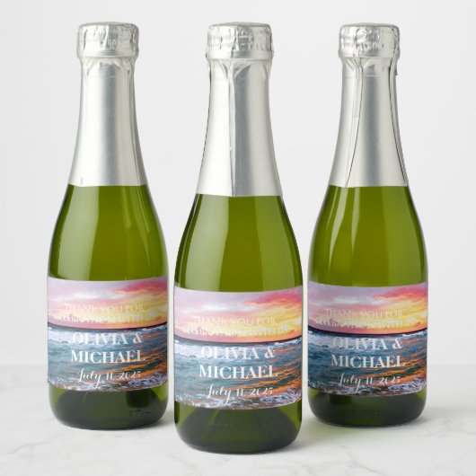Elegant Sunset Beach Tropische Zomer Elegant Sparkling Wijnetiket (Flessen)