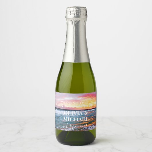 Elegant Sunset Beach Tropische Zomer Elegant Sparkling Wijnetiket (Voorkant)
