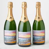 Elegant Sunset Beach Tropische Zomer Elegant Sparkling Wijnetiket (Flessen)