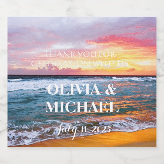 Elegant Sunset Beach Tropische Zomer Elegant Sparkling Wijnetiket (Enkel label)