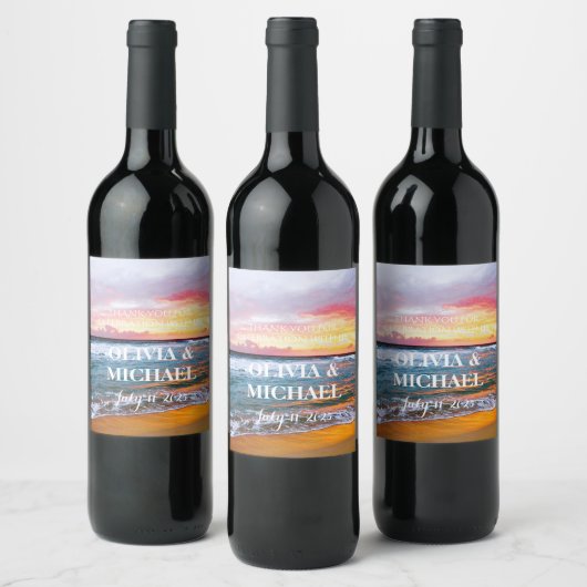Elegant Sunset Beach Tropische Zomer Elegant Wijn Etiket (Flessen)