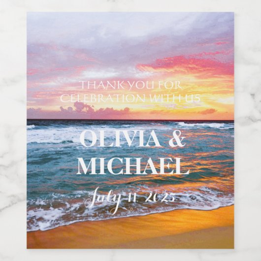 Elegant Sunset Beach Tropische Zomer Elegant Wijn Etiket (Enkel label)