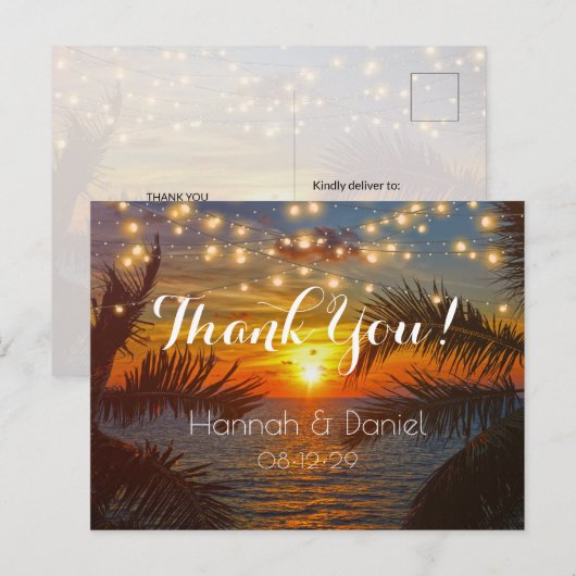 Elegant Sunset Palm Beach Summer Weddenschap Bedan Briefkaart (Voorkant / Achterkant)