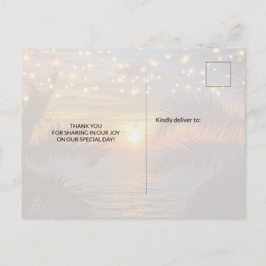 Elegant Sunset Palm Beach Summer Weddenschap Bedan Briefkaart (Achterkant)