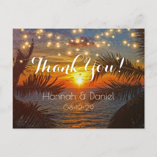 Elegant Sunset Palm Beach Summer Weddenschap Bedan Briefkaart (Voorkant)