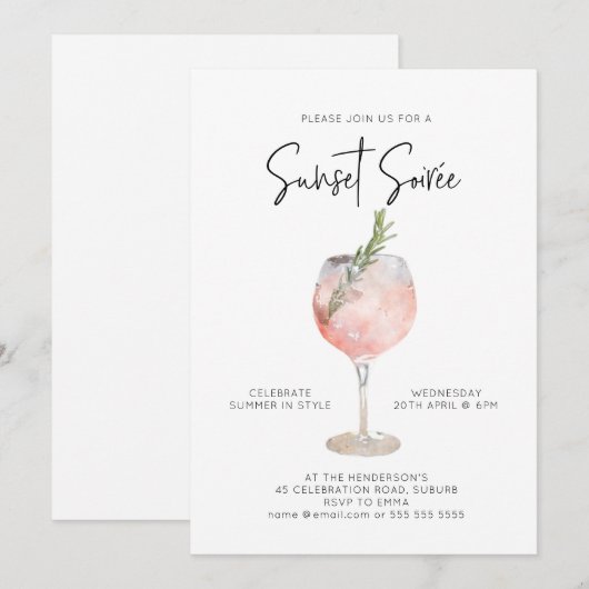 Elegant Sunset Soiree Drinken Cocktail Party Pink Kaart (Voorkant / Achterkant)