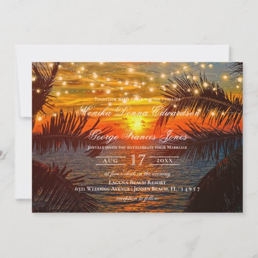 Elegant Sunset Tropical Beach Wedding Kaart (Voorkant)