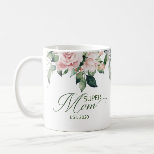 Elegant Super Mam Floral Script Moederdag Koffiemok (Links)