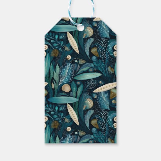 Elegant Surfplank en Kelp Strand Inpakpapier Cadeaulabel (Voorkant)
