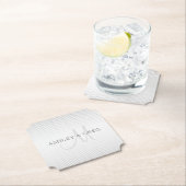 Elegant Surname Monogram & Thin Grey Stripes Kartonnen Onderzetters (Insitu)
