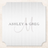 Elegant Surname Monogram & Thin Grey Stripes Kartonnen Onderzetters (Voorkant)
