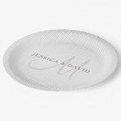 Elegant Surname Monogram & Thin Grey Stripes Papieren Bordje (Gekanteld)