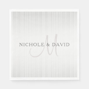 Elegant Surname Monogram & Thin Grey Stripes Servet