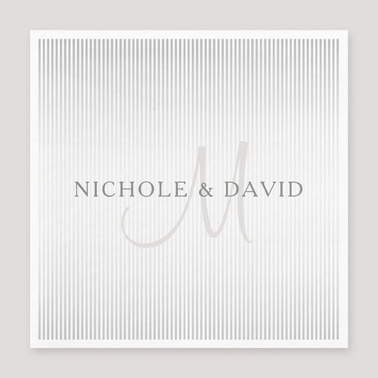 Elegant Surname Monogram & Thin Grey Stripes Servet