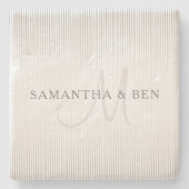 Elegant Surname Monogram & Thin Grey Stripes Stenen Onderzetter (Voorkant)