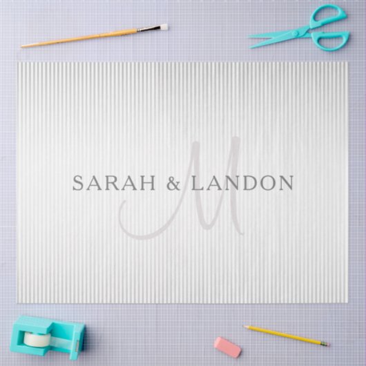 Elegant Surname Monogram & Thin Grey Stripes Tissuepapier (Craft)