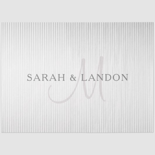 Elegant Surname Monogram & Thin Grey Stripes Tissuepapier (Voorkant)