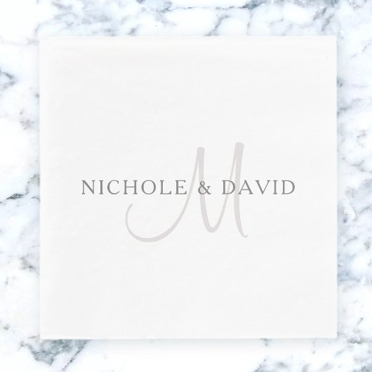 Elegant Surname Monogram | Wit en grijs Servet