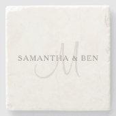 Elegant Surname Monogram | Wit en grijs Stenen Onderzetter (Voorkant)