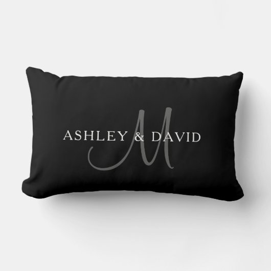 Elegant Surname Monogram | Zwart, grijs en wit Kussen (Voorkant)