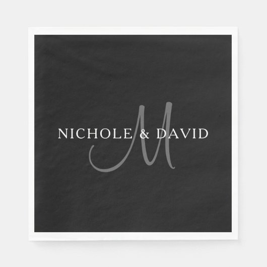 Elegant Surname Monogram | Zwart, grijs en wit Servet (Voorkant)